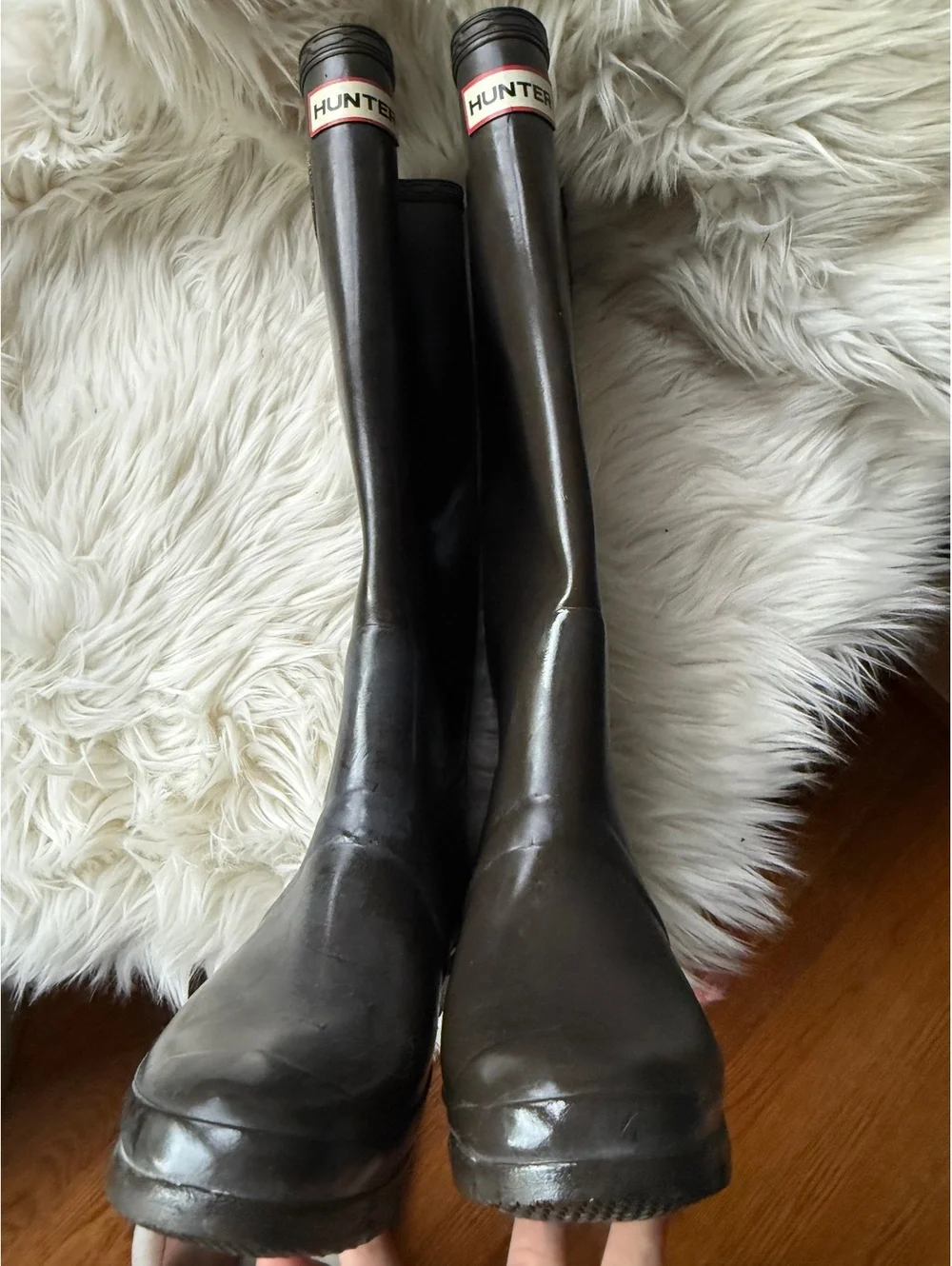 Hunter Black Tall Rain Boots with Adjustable Buckle